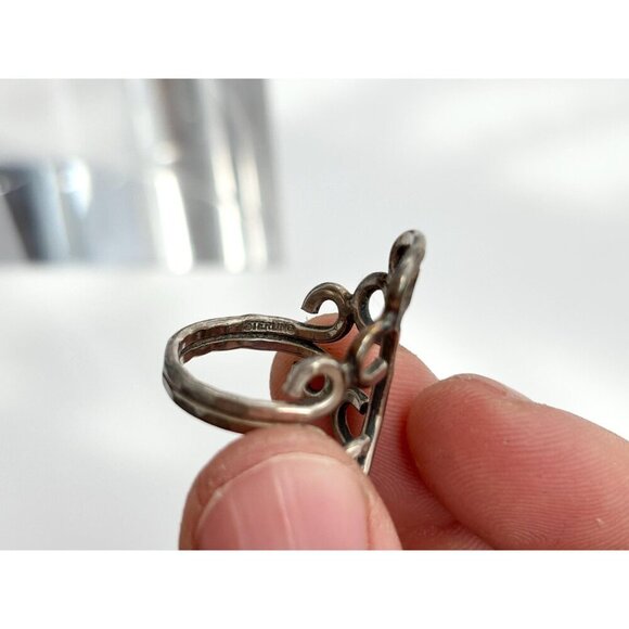 Swirl Statement Cutout Unisex Sterling Silver Victorian Vintage Ring - sz 6.5 - Picture 4 of 10